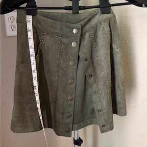 Studded Olive Green Faux Suede Skirt by Cotton Candy LA. Women’s Sz S